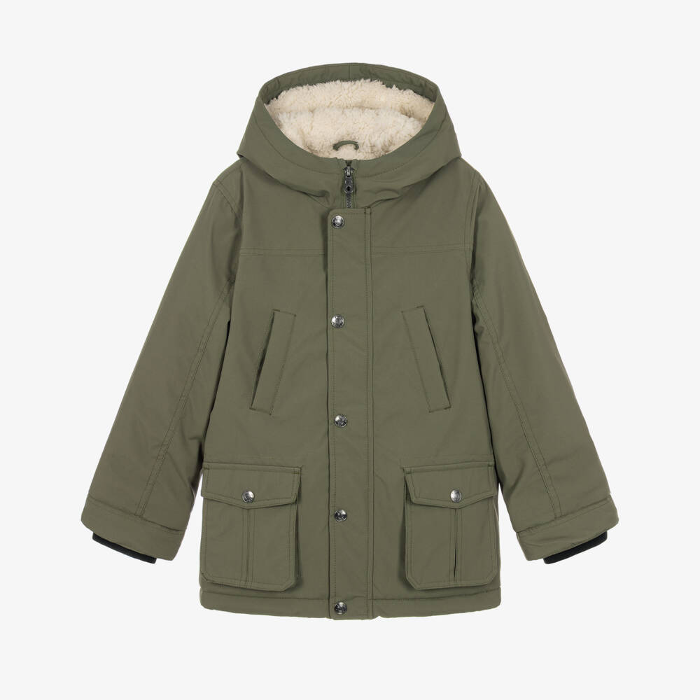 iDO-Boys Green Parka Coat with Fleece Lining | Childrensalon