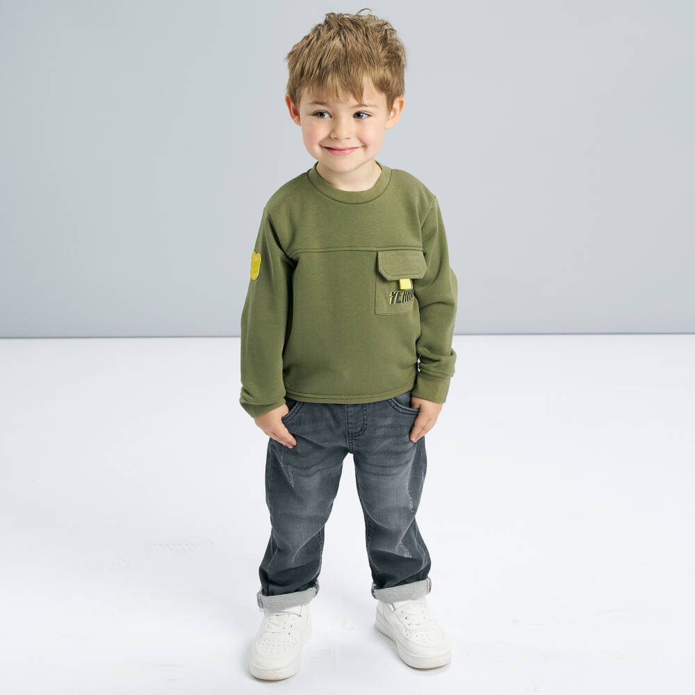 iDO Baby-Boys Green Skater Slogan Sweatshirt | Childrensalon