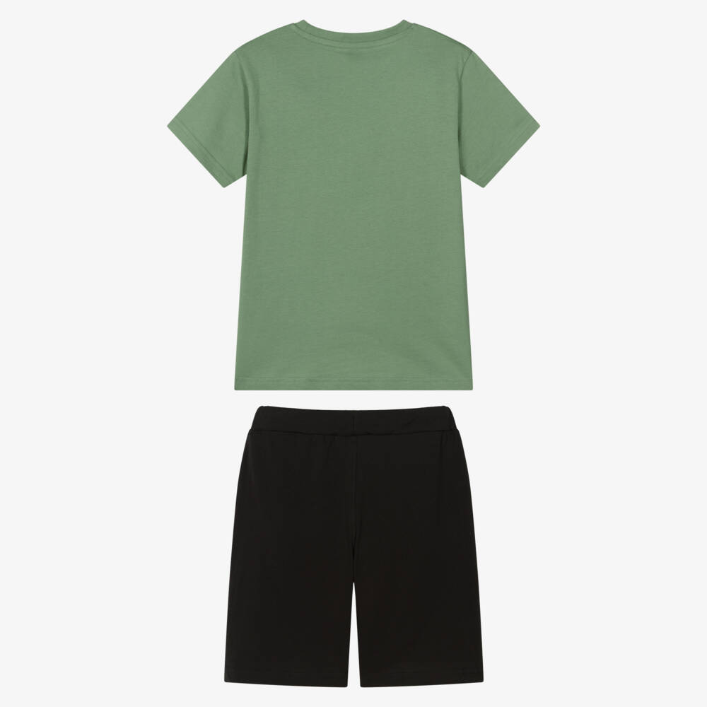 iDO-Boys Green T-Shirt & Black Cotton Jersey Shorts Set | Childrensalon