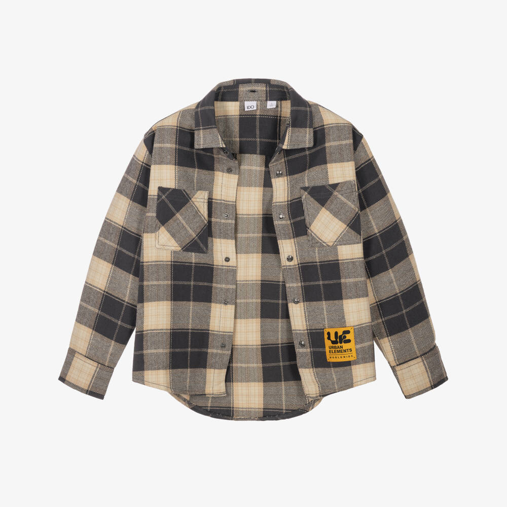 iDO-Boys Grey & Beige Cotton Check Shacket | Childrensalon