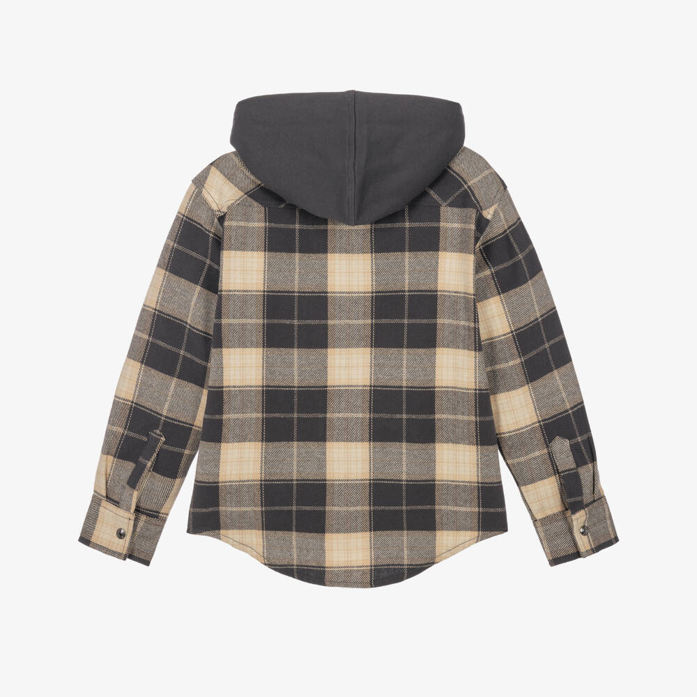 iDO-Boys Grey & Beige Cotton Check Shacket | Childrensalon