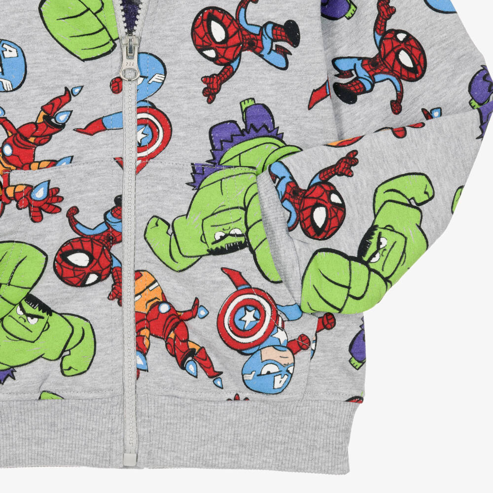 iDO-Boys Grey Marvel Zip-Up Top with Superheroes | Childrensalon