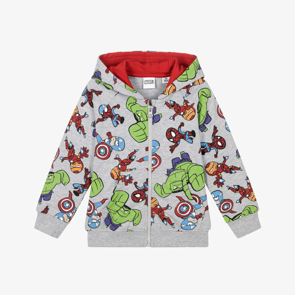iDO-Boys Grey Marvel Zip-Up Top with Superheroes | Childrensalon