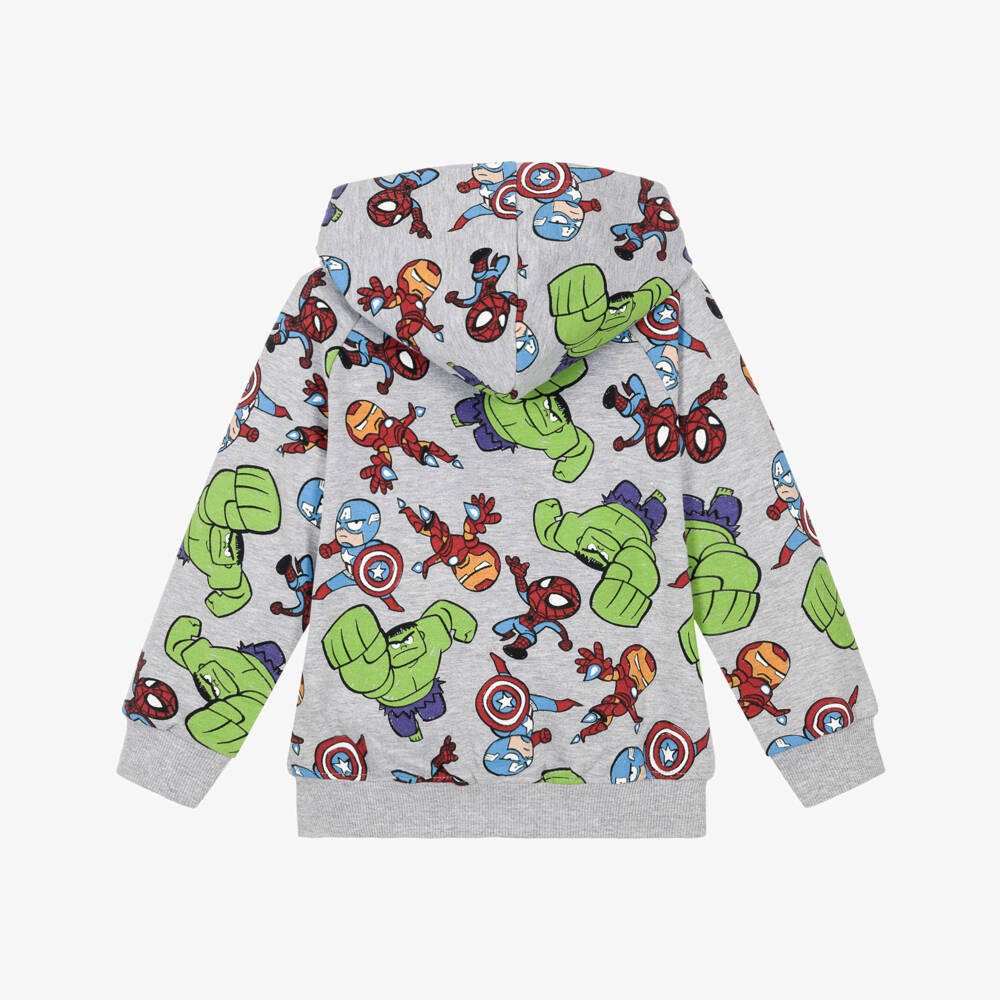 iDO-Boys Grey Marvel Zip-Up Top with Superheroes | Childrensalon