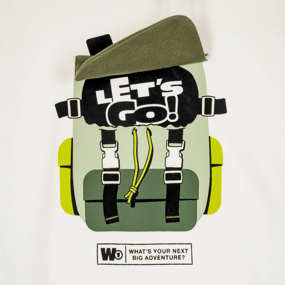 iDO-Boys Ivory Cotton Jersey Top with Backpack Motif | Childrensalon