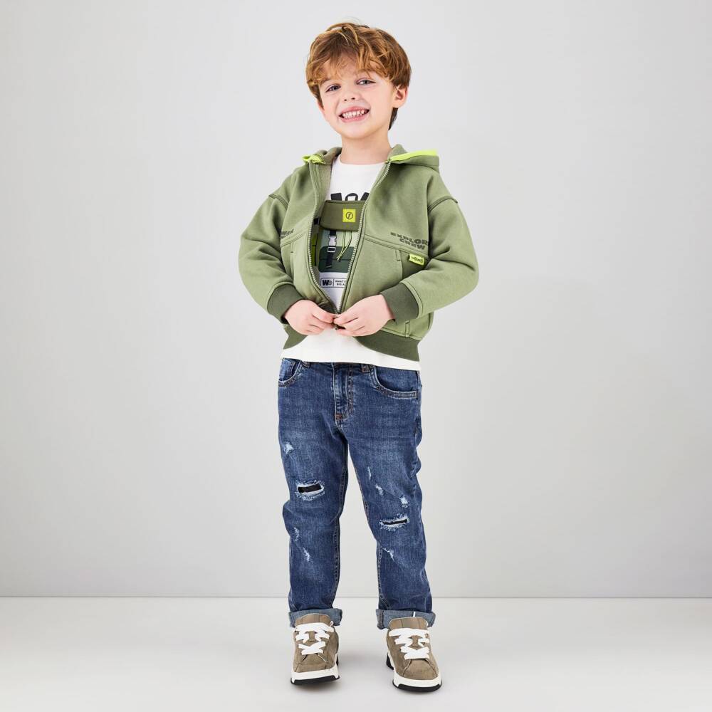 iDO-Boys Ivory Cotton Jersey Top with Backpack Motif | Childrensalon