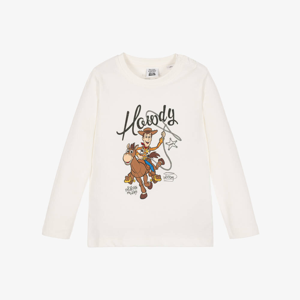 iDO-Boys Ivory Cotton Long-Sleeved Top with Woody & Bullseye | Childrensalon