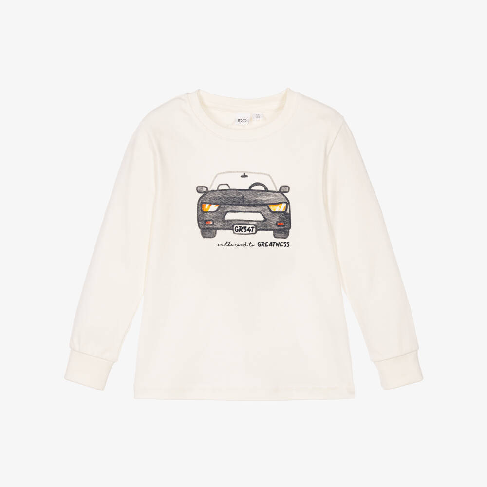iDO-Boys Ivory Cotton Top with Car Print | Childrensalon