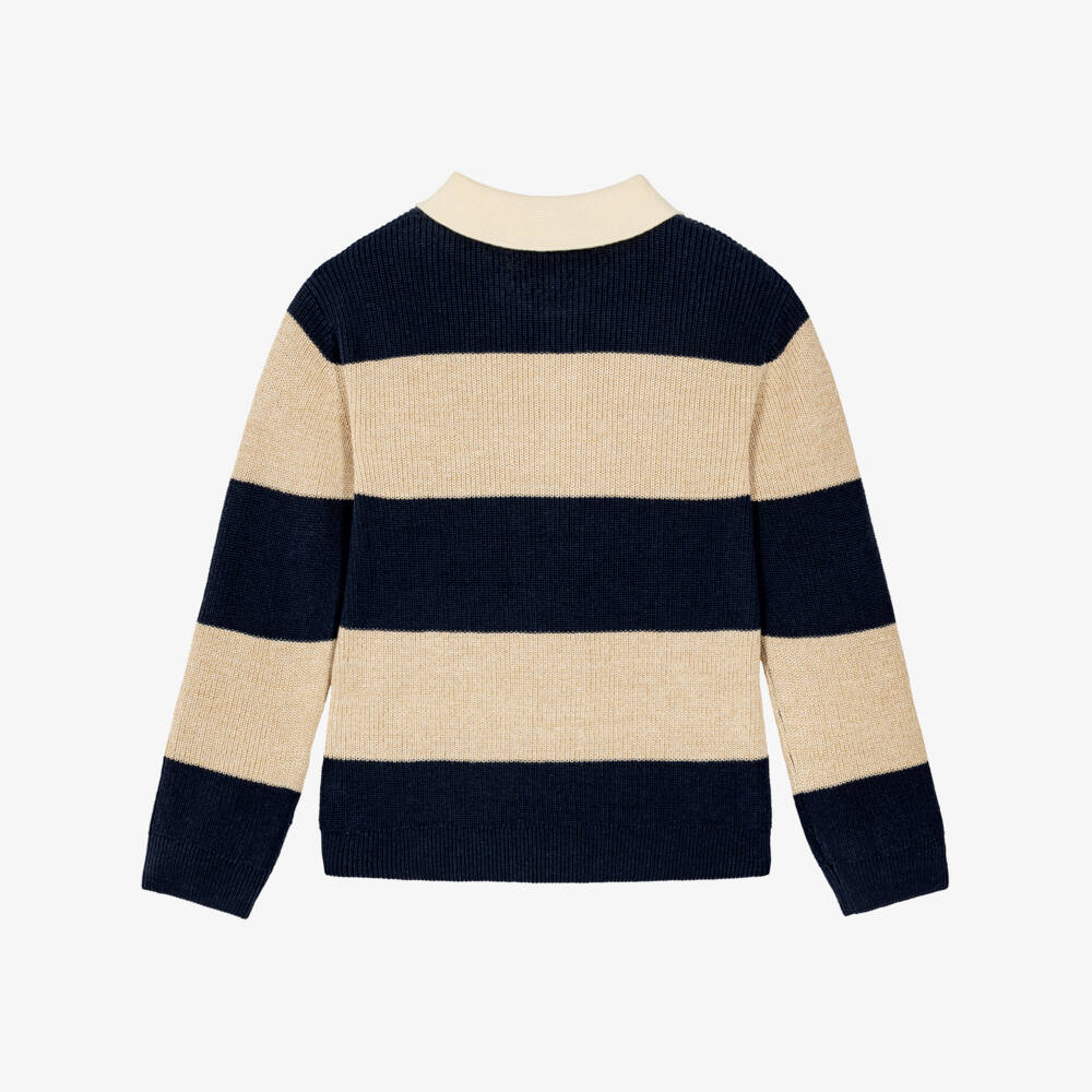 iDO-Boys Navy & Beige Striped Polo Style Sweater | Childrensalon