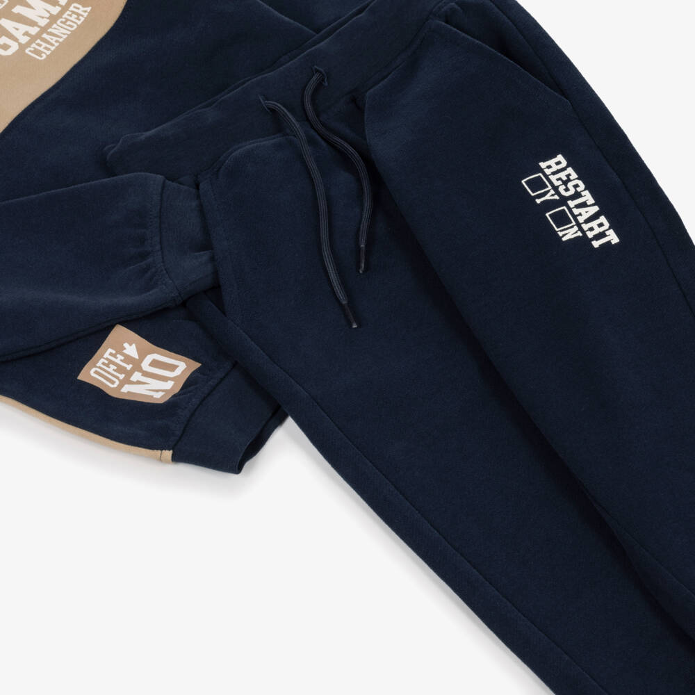 iDO-Boys Navy Blue & Beige Cotton Tracksuit | Childrensalon