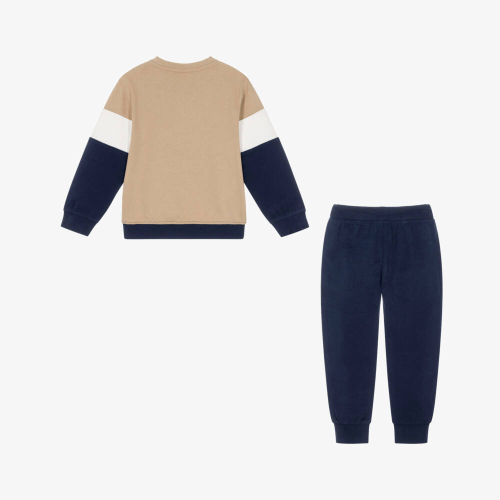 iDO-Boys Navy Blue & Beige Cotton Tracksuit | Childrensalon