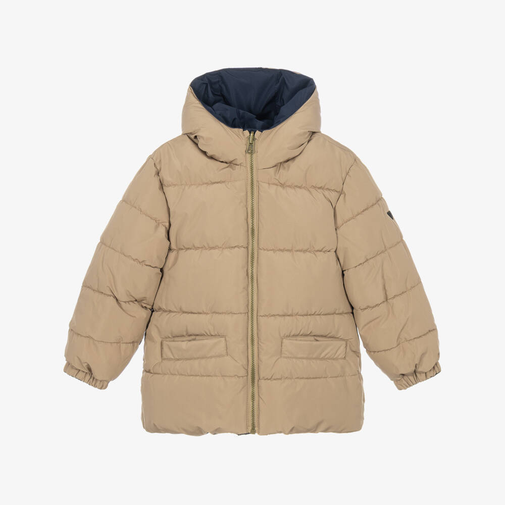 iDO-Boys Navy Blue & Beige Reversible Puffer Coat | Childrensalon