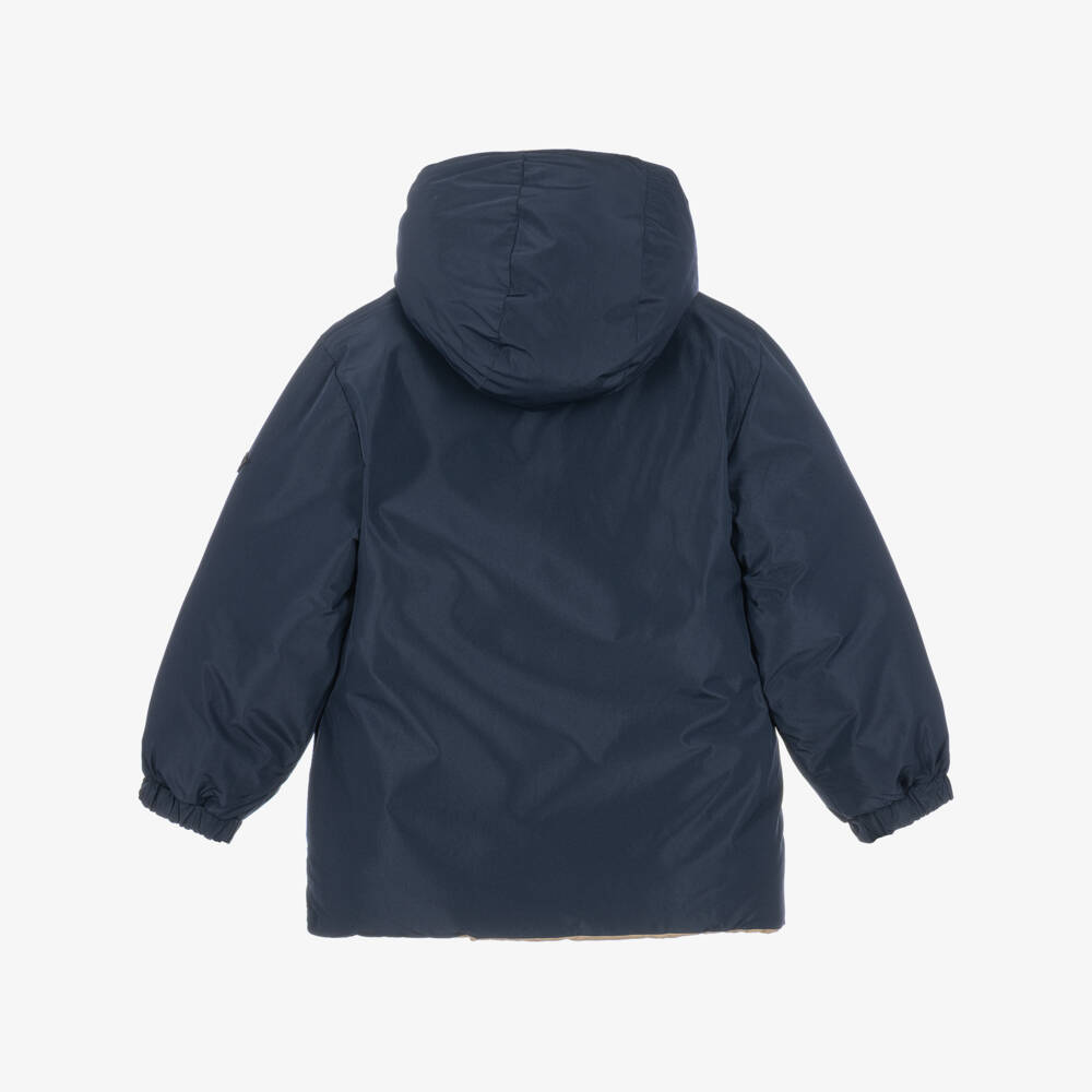 iDO-Boys Navy Blue & Beige Reversible Puffer Coat | Childrensalon