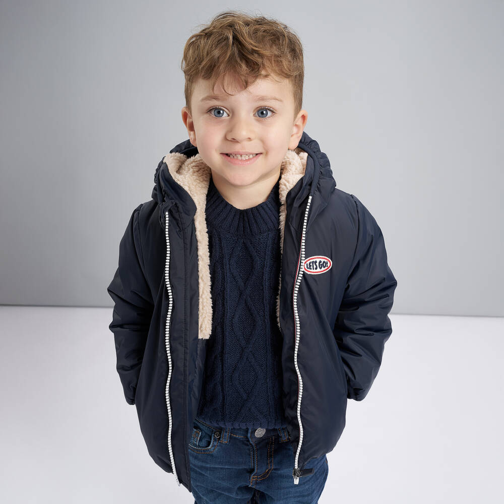 iDO-Boys Navy Blue Cable Knit Sweater | Childrensalon