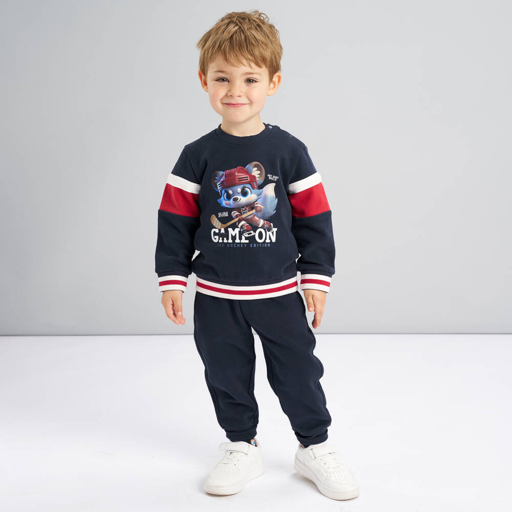 iDO-Boys Navy Blue Cotton Ice Hockey Inspired Tracksuit | Childrensalon