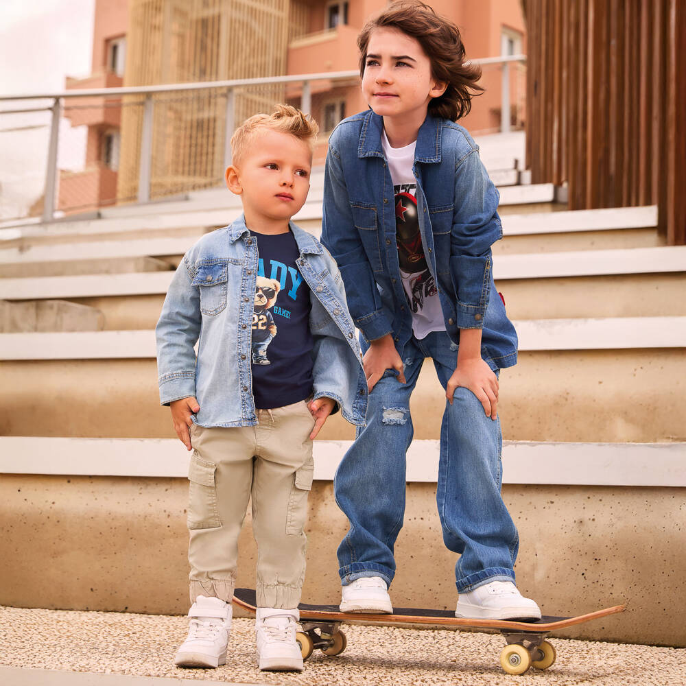 iDO-Топ синий хлопковый с мишкой для мальчиков | Childrensalon