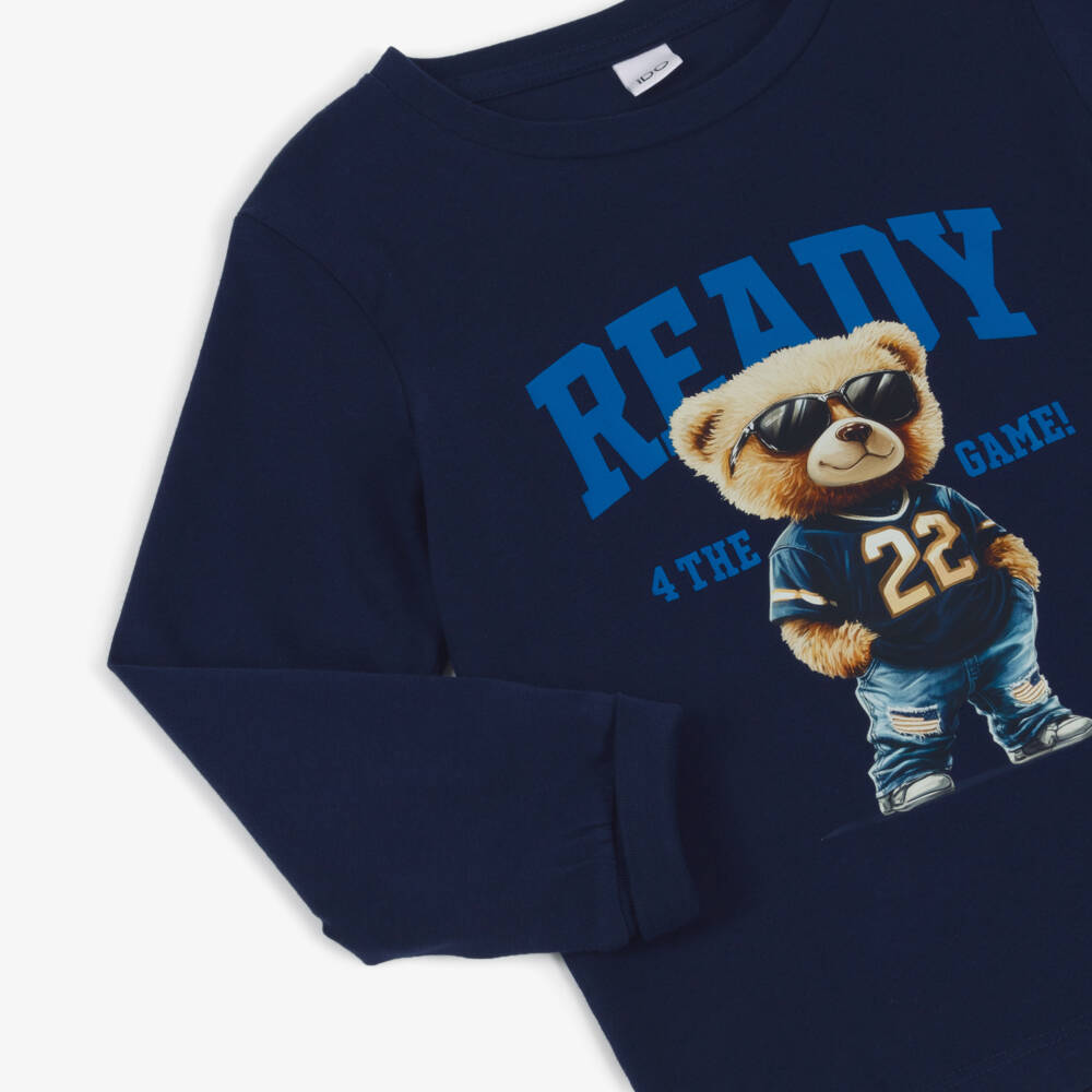 iDO-Топ синий хлопковый с мишкой для мальчиков | Childrensalon