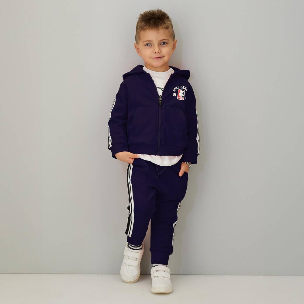 iDO-Boys Navy Blue Cotton Tracksuit with Varsity Prints | Childrensalon