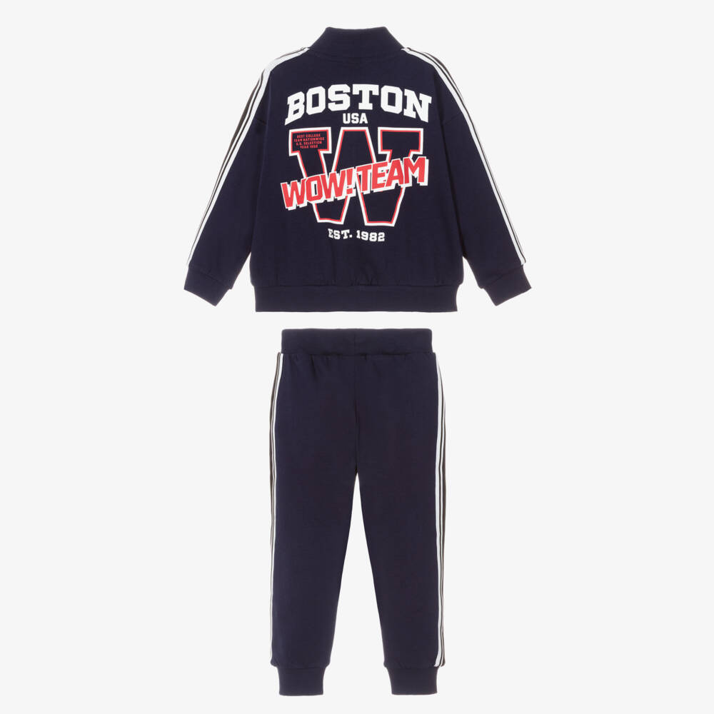 iDO-Boys Navy Blue Cotton Tracksuit with Varsity Prints | Childrensalon