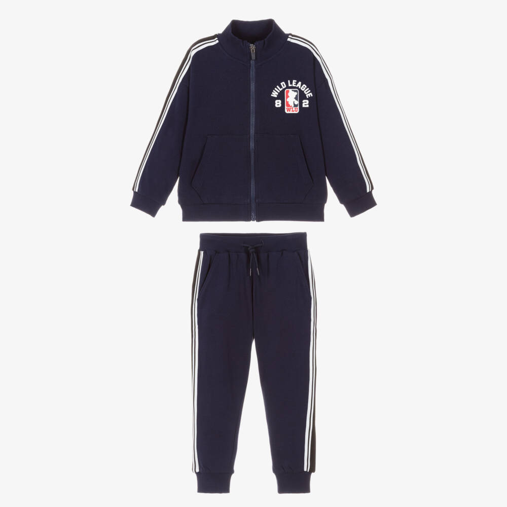 iDO-Boys Navy Blue Cotton Tracksuit with Varsity Prints | Childrensalon