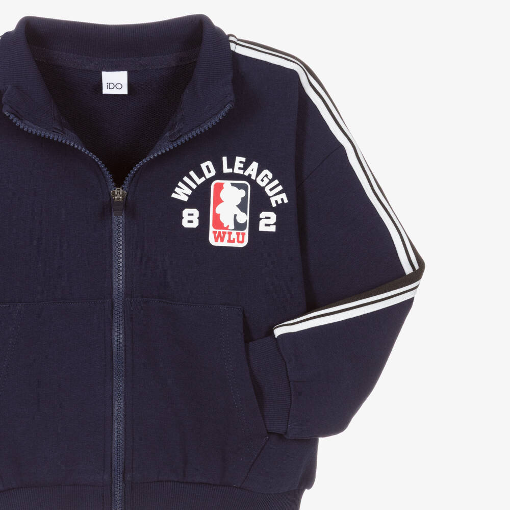 iDO-Boys Navy Blue Cotton Tracksuit with Varsity Prints | Childrensalon