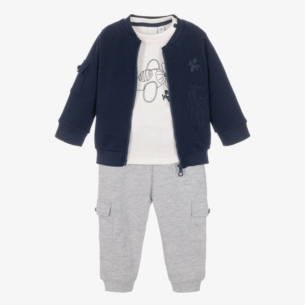 iDO-Boys Navy Blue & Grey Trouser Set | Childrensalon