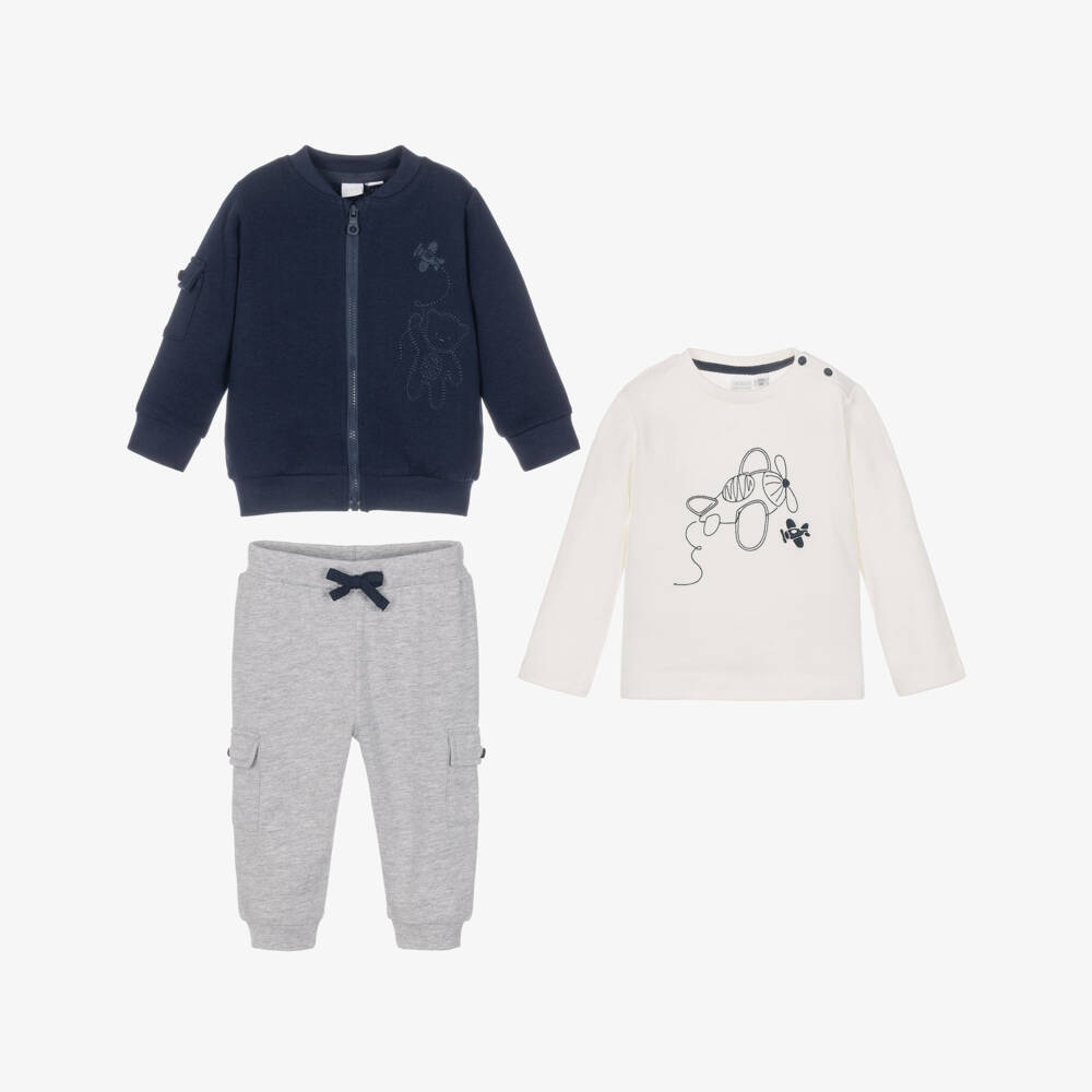 iDO-Boys Navy Blue & Grey Trouser Set | Childrensalon