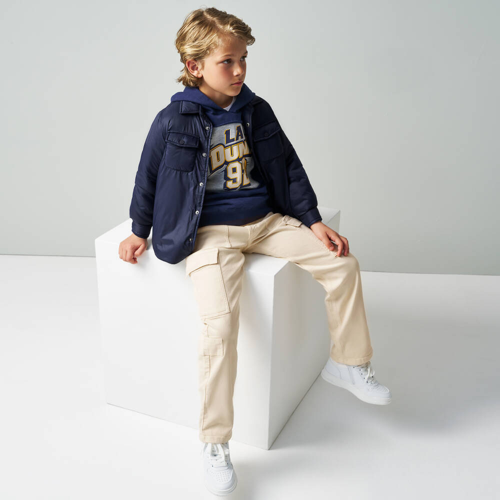 iDO Junior-Boys Navy Blue Lightly Padded Coat | Childrensalon
