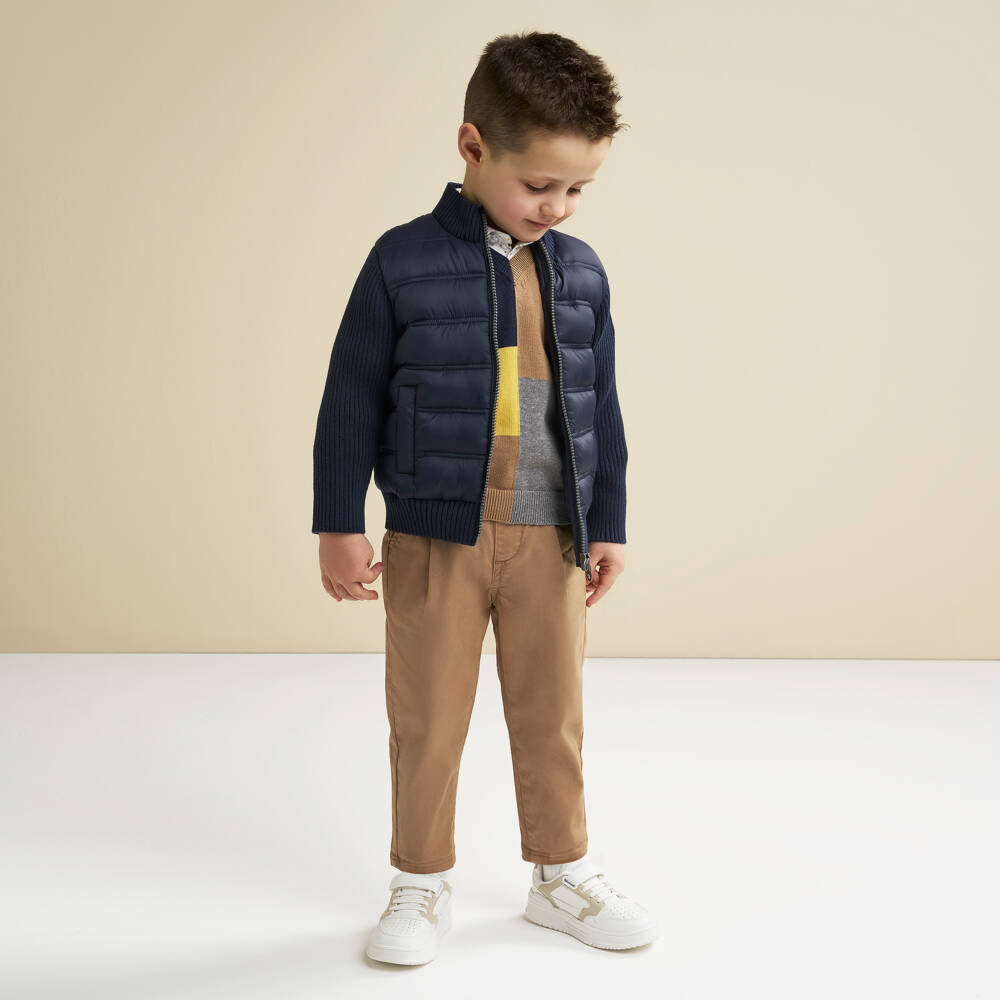 iDO-Куртка-пуховик синяя с вязаными рукавами для мальчиков | Childrensalon