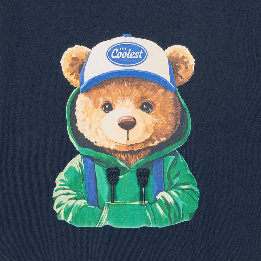 iDO-Boys Navy Cotton Teddy Bear Sweatshirt | Childrensalon