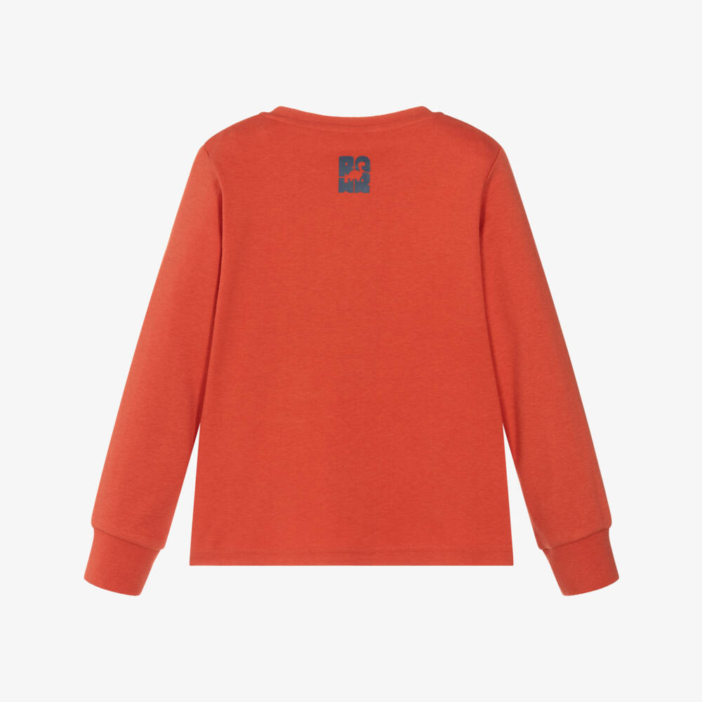 iDO-Boys Orange Cotton Bouclé Dinosaur Top | Childrensalon