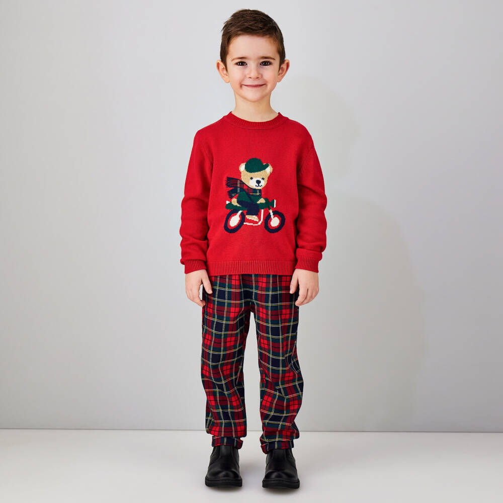 iDO-Boys Red Sweater with Scooter Bear Motif | Childrensalon