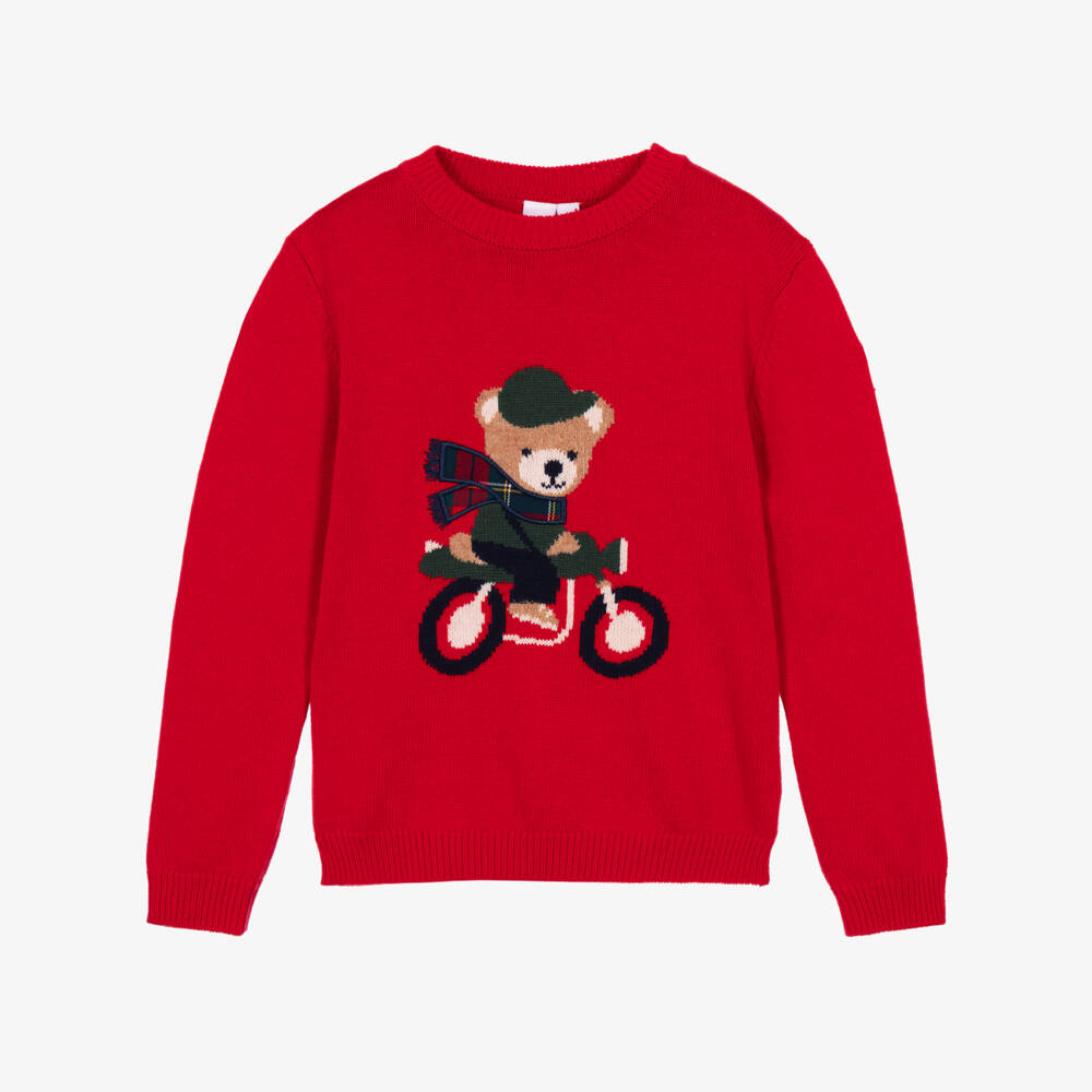 iDO-Boys Red Sweater with Scooter Bear Motif | Childrensalon