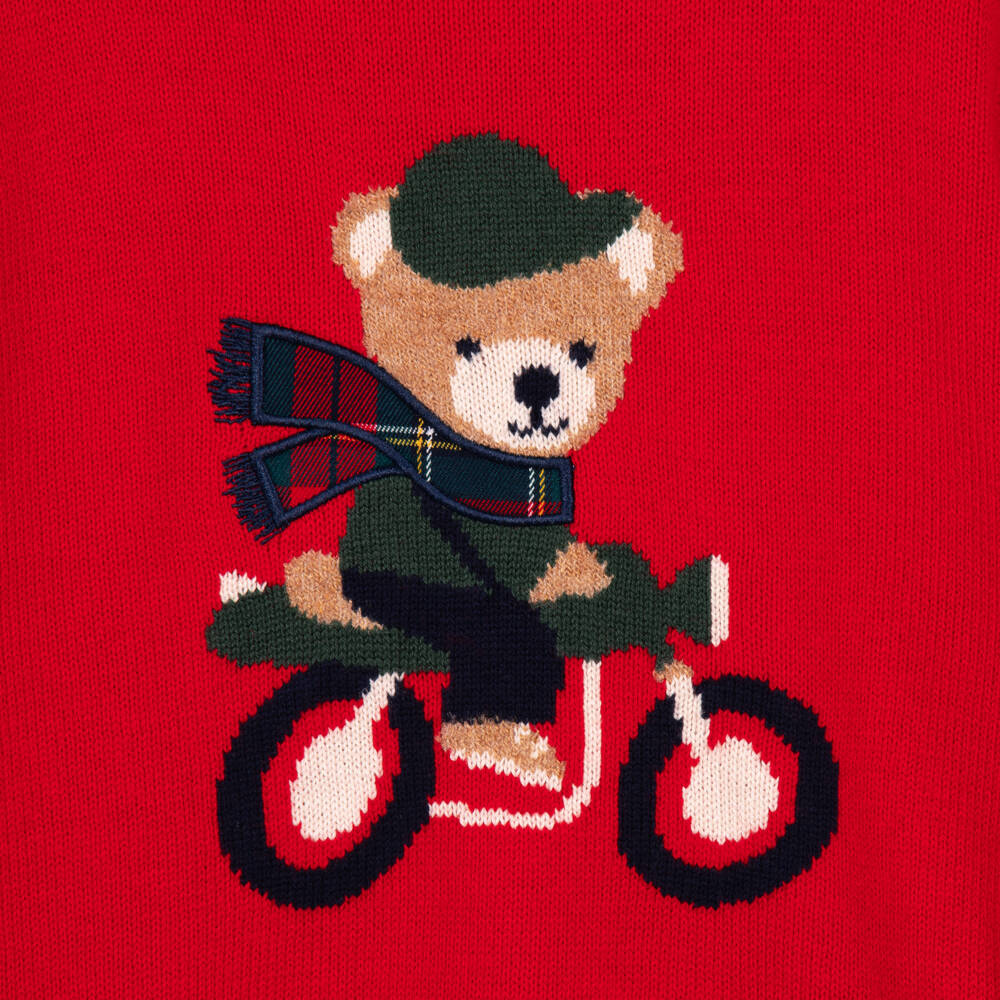 iDO-Boys Red Sweater with Scooter Bear Motif | Childrensalon