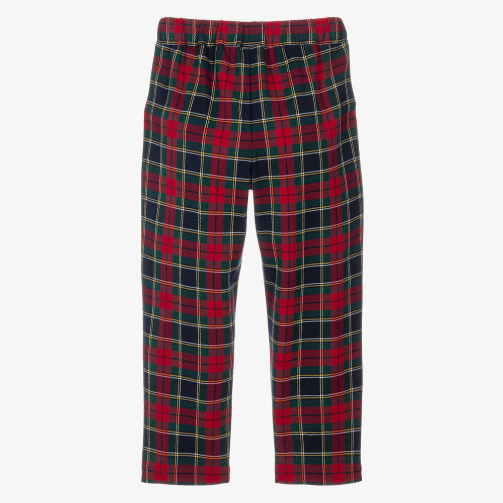 iDO-Boys Red Tartan Relaxed Fit Trousers | Childrensalon