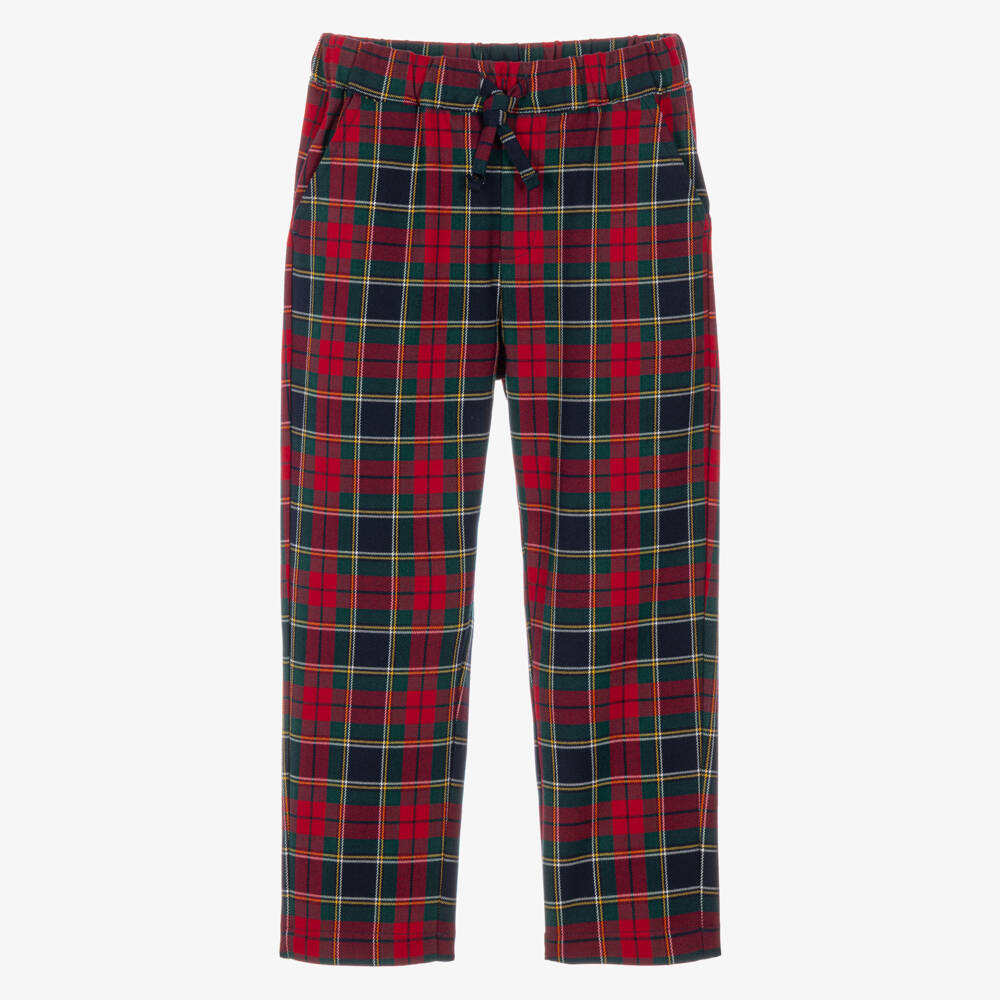 iDO-Boys Red Tartan Relaxed Fit Trousers | Childrensalon