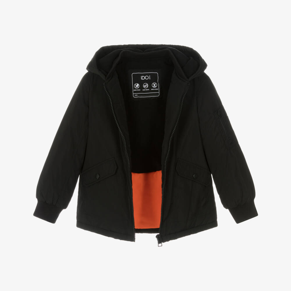 iDO-Boys Silky Black Waterproof Coat with Hood | Childrensalon