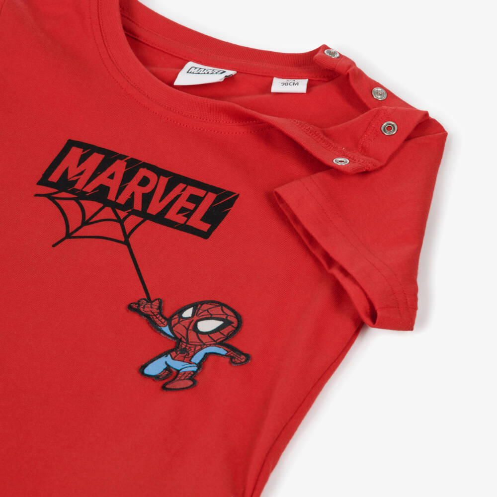 iDO-Boys Tomato Red Marvel T-Shirt with Superheroes | Childrensalon