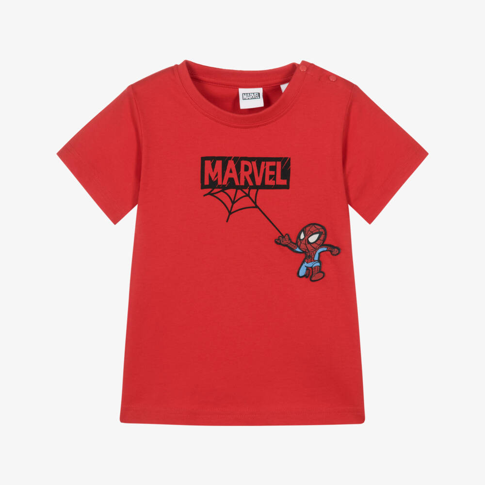 iDO-Boys Tomato Red Marvel T-Shirt with Superheroes | Childrensalon