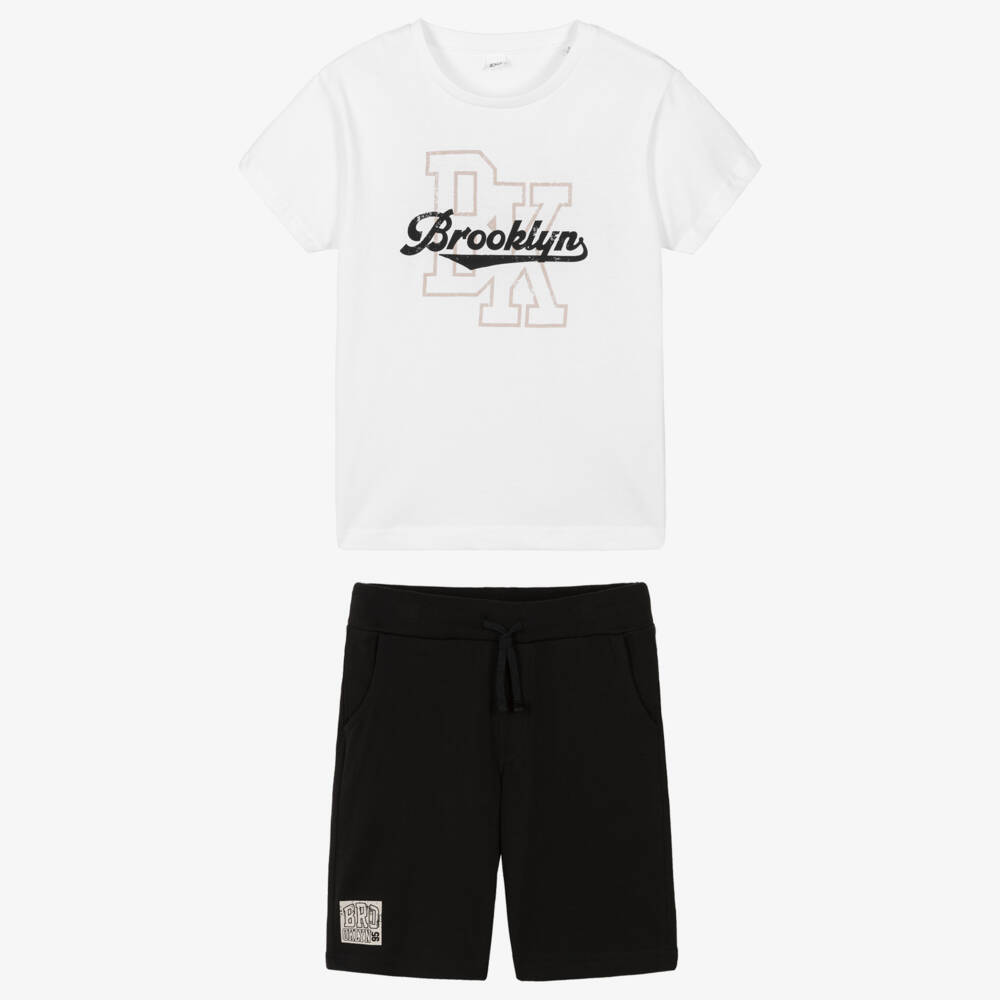 iDO-طقم شورت قطن لون أبيض وأسود للأولاد | Childrensalon