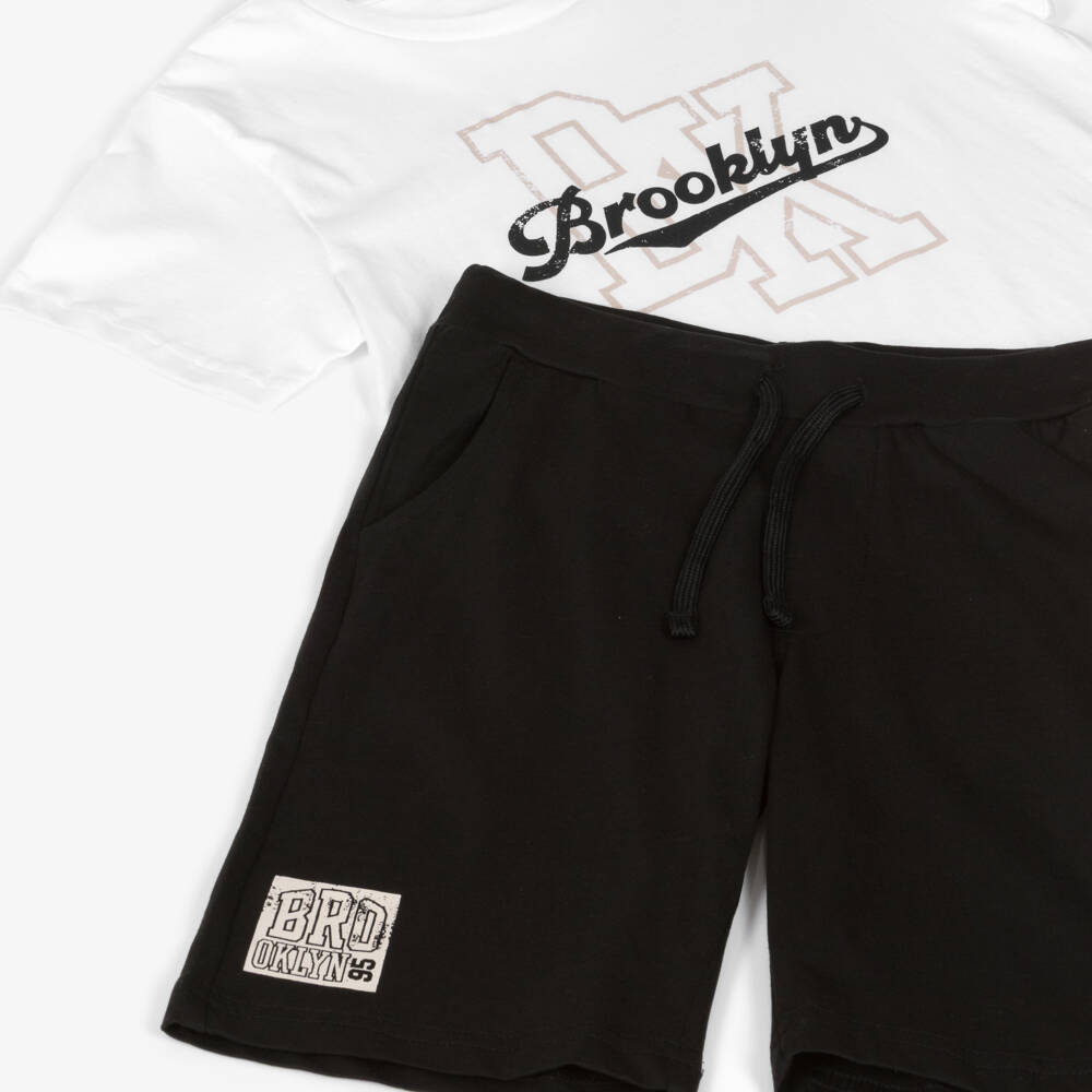 iDO-طقم شورت قطن لون أبيض وأسود للأولاد | Childrensalon