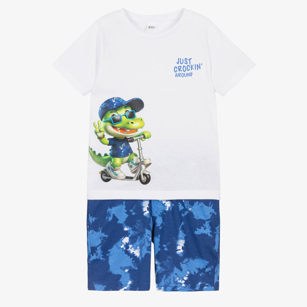 iDO-Boys White & Blue Crocodile Motif Shorts Set | Childrensalon