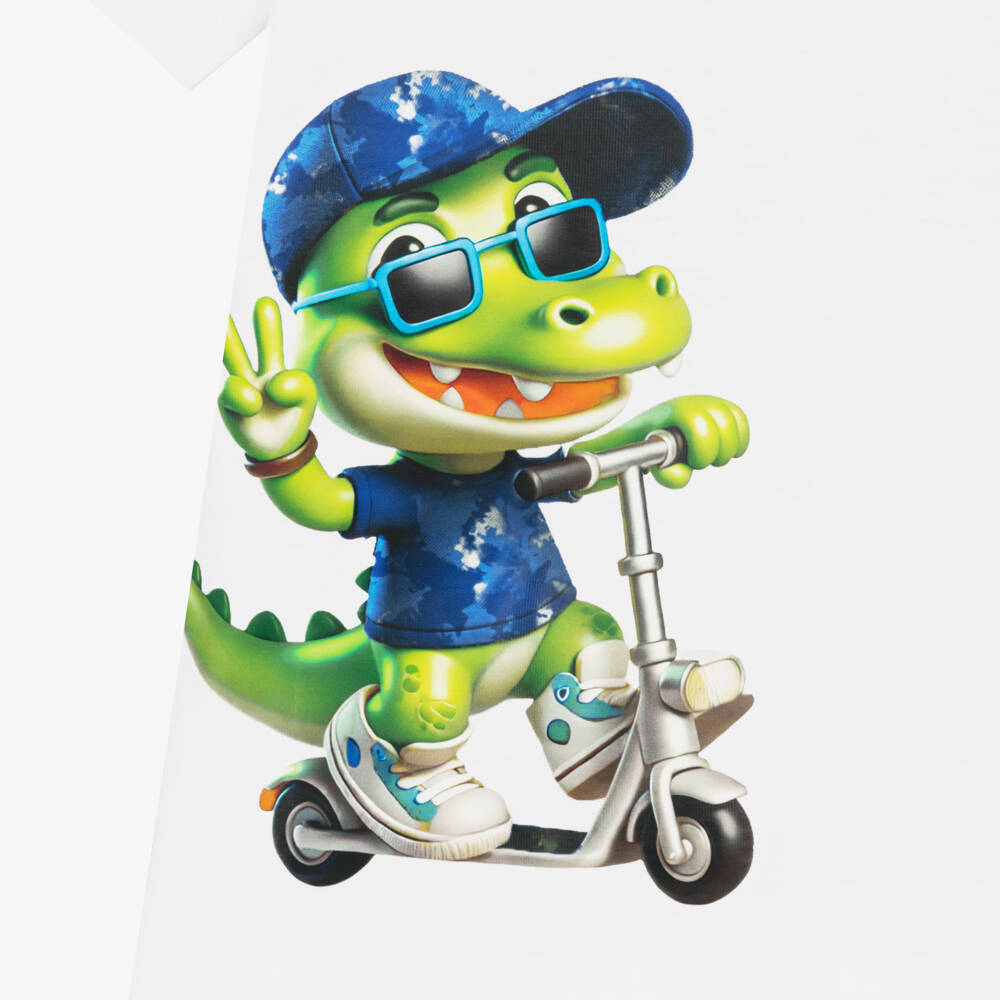 iDO-Boys White & Blue Crocodile Motif Shorts Set | Childrensalon