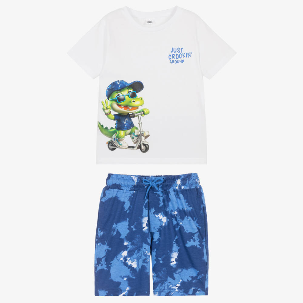 iDO-Boys White & Blue Crocodile Motif Shorts Set | Childrensalon