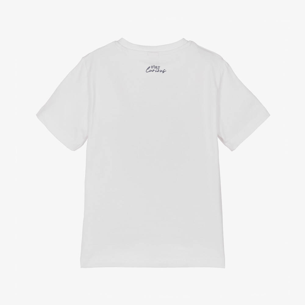 iDO-Boys White Cotton Graphic Print & Embroidered T-Shirt | Childrensalon