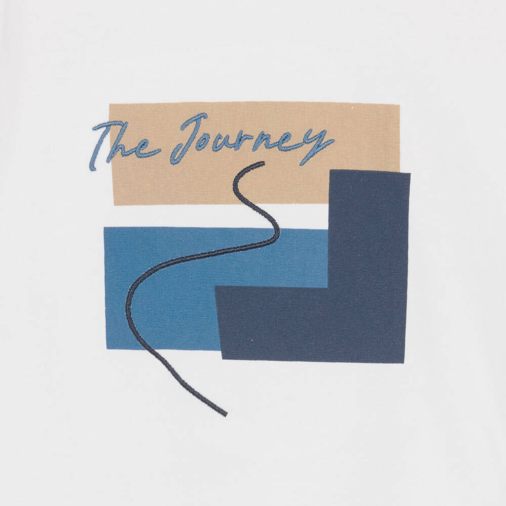 iDO-Boys White Cotton Graphic Print & Embroidered T-Shirt | Childrensalon