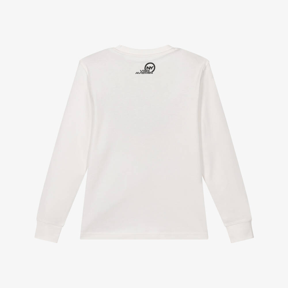 iDO-Boys White Cotton Long Sleeve Top with Graphic Logo | Childrensalon