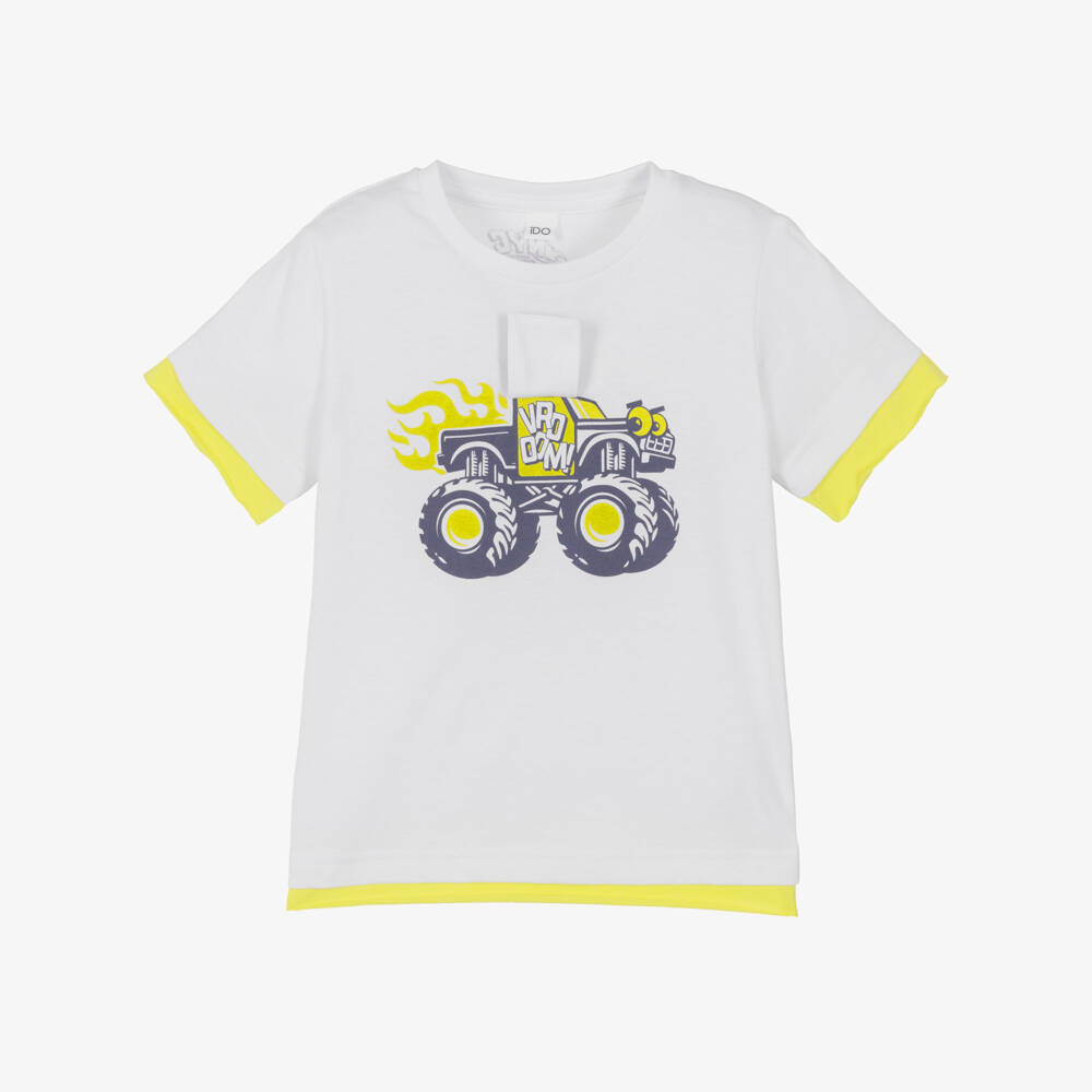 iDO-Boys White Cotton Monster Truck T-Shirt | Childrensalon