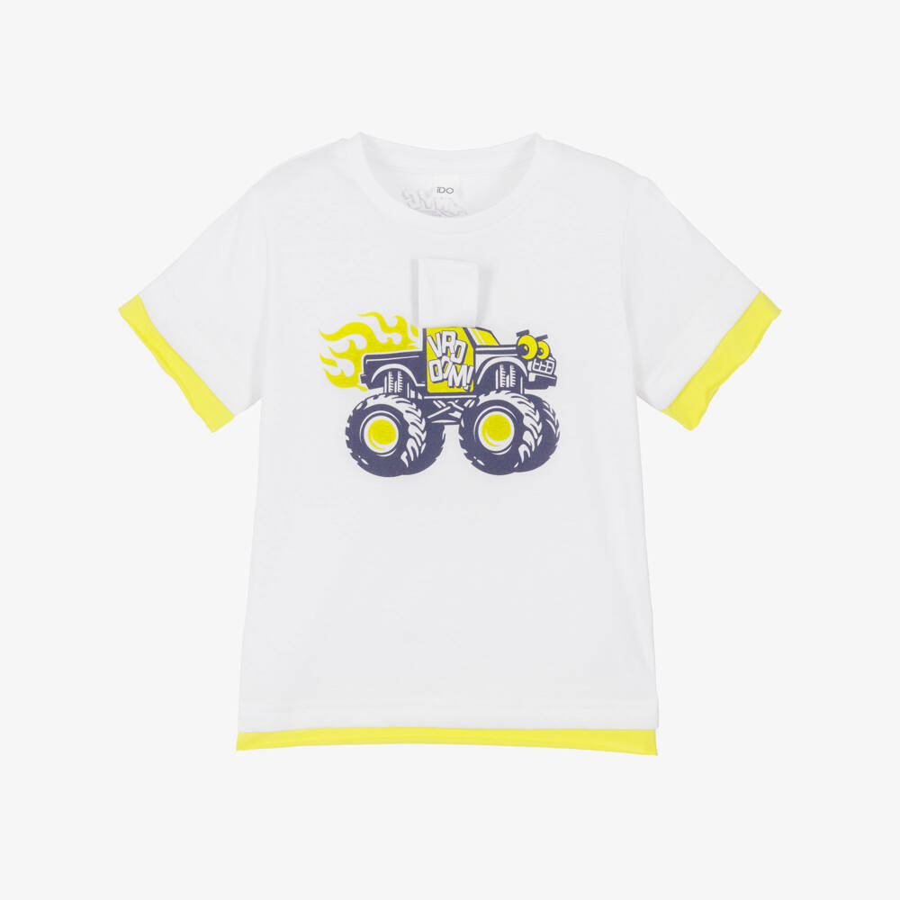 iDO-Boys White Cotton Monster Truck T-Shirt | Childrensalon