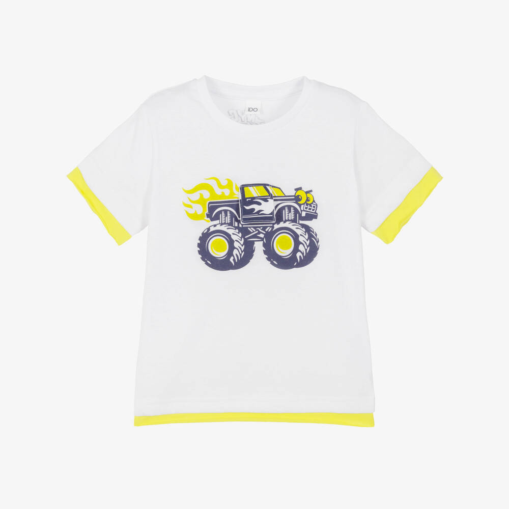 iDO-Boys White Cotton Monster Truck T-Shirt | Childrensalon